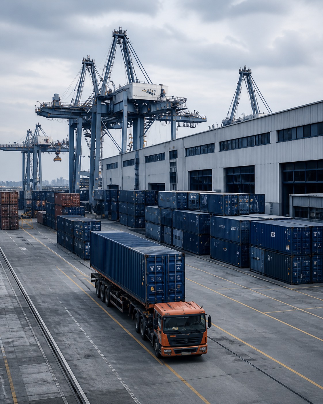 Container logistics area beside an export manufacturing facility